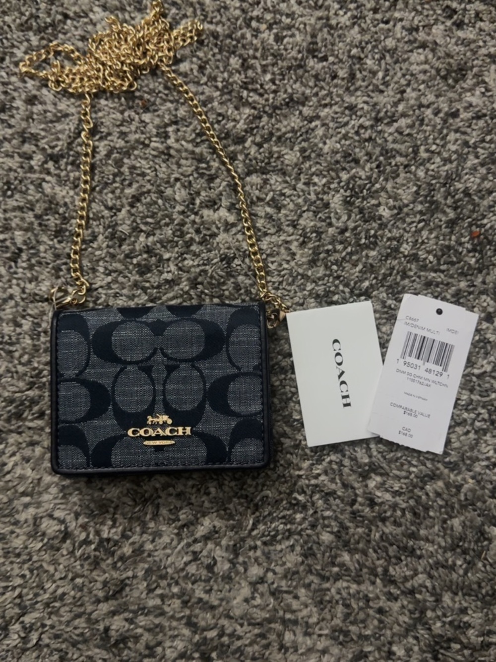 Coach Mini Signature Crossbody in Black Denim with Gold Hardware